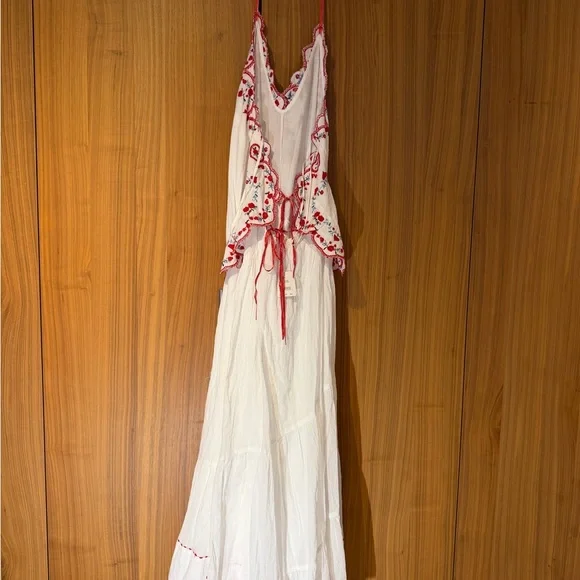 Free People White Maxi Cotton Dress with Red Embroidery - Picture 8 of 15
